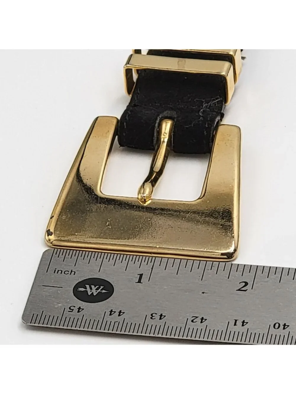 Black Genuine Leather Belt With Gold Buckle & Vinyl Lining - Size S-M Made In Ta